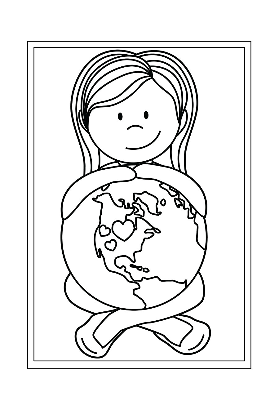 Online coloring book: A girl cares for the earth coloring page